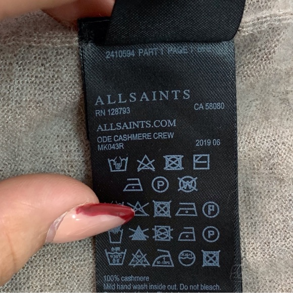 All Saints Womens Tan 100% Ode Cashmere Long Sleeve Crewneck Sweater Size Medium - Picture 12 of 14